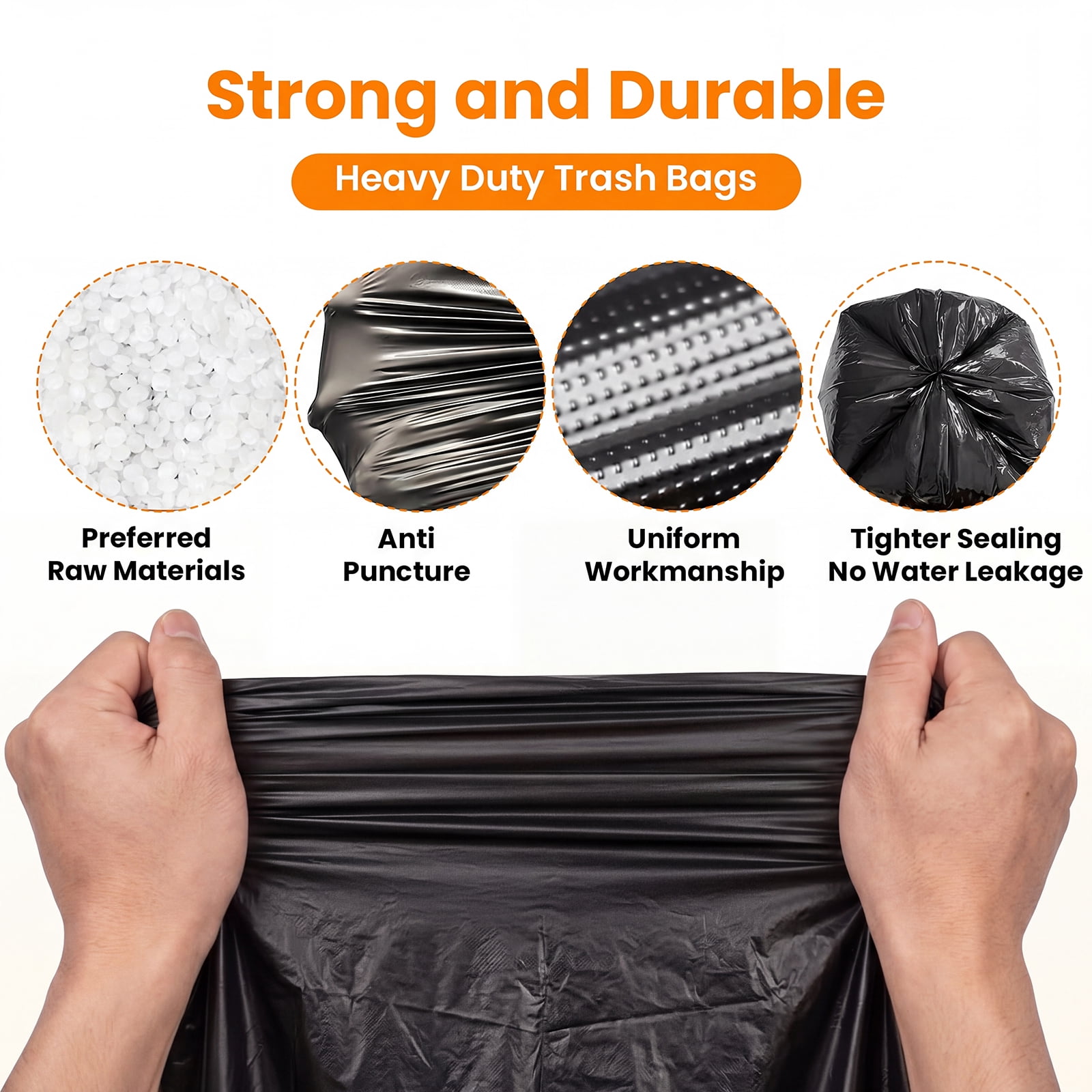 50-55 Gallon Trash Bags, 50 Count Heavy Duty Large Black Garbage Bags for Commercial, Janitorial, Lawn and Leaf, 48 x 40"