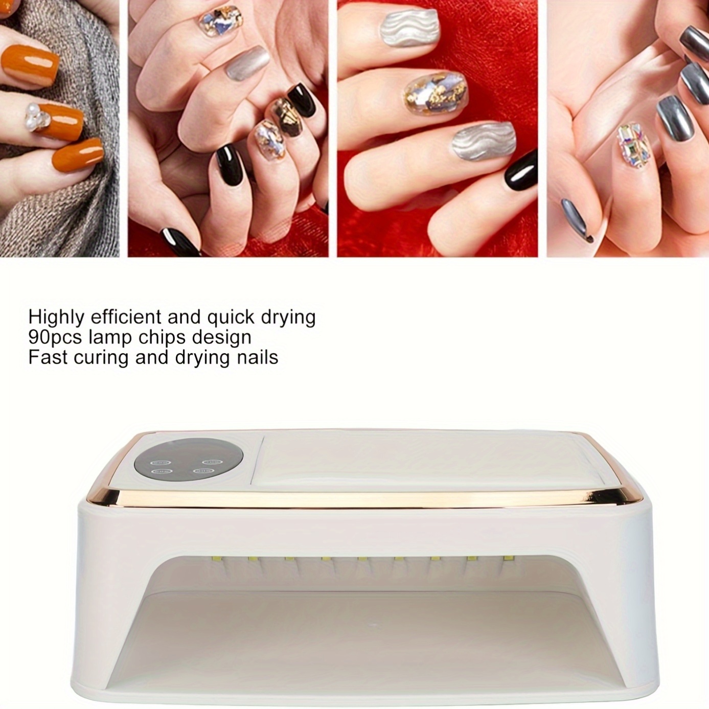PRYZUNA Professional Nail Lamp – 380W Gel Nail Dryer with 90 LEDs, 4 Timer Settings, Smart Sensor & PU Armrest for Salon and Home Use (US Plug)