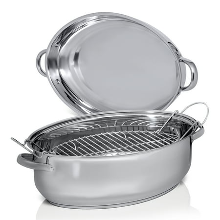 Precise-Heat Multi-Use Baking and Roasting Pan with Easy Lift Wire Rack  Stainless Steel