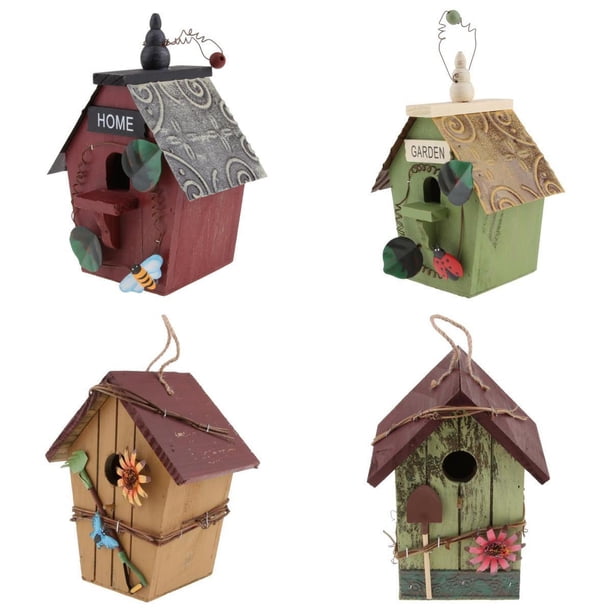 Casas de aves decorativas al aire libre, casas de aves Casa de madera de madera Casa de aves, Casa de aves Jardín Caja de nidificación de aves Nido colgante, Ornamento colgante de jardín