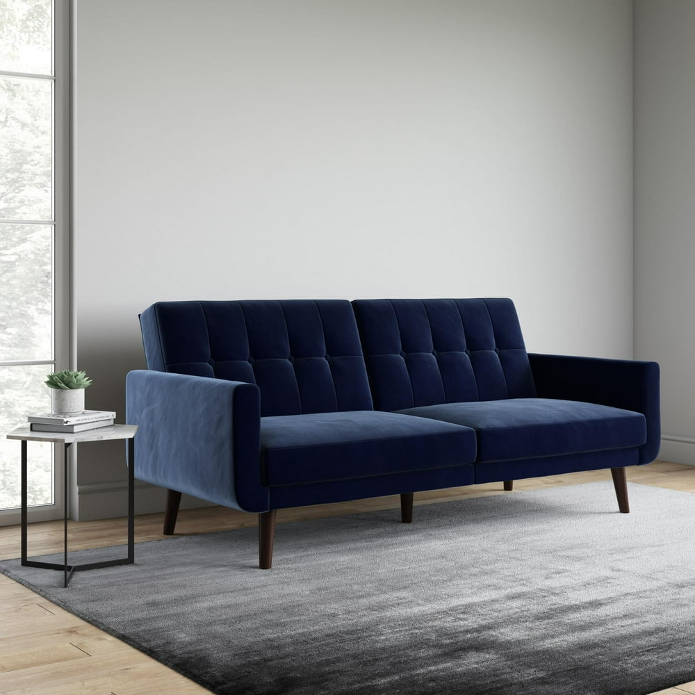 Better Homes and Gardens Nola Modern Futon, Blue Velvet