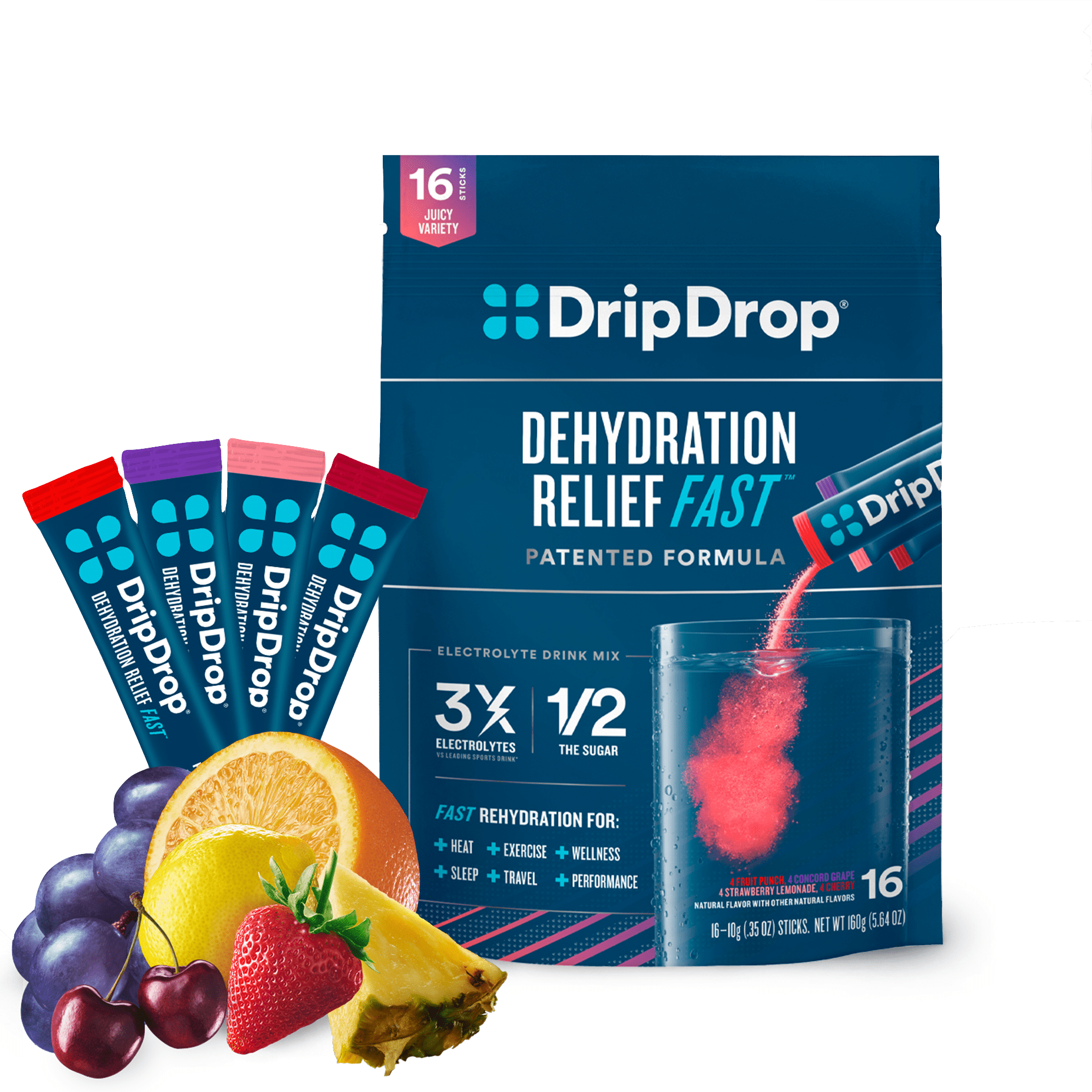 DripDrop Electrolyte Powder Drink Mix for Dehydration Relief Fast