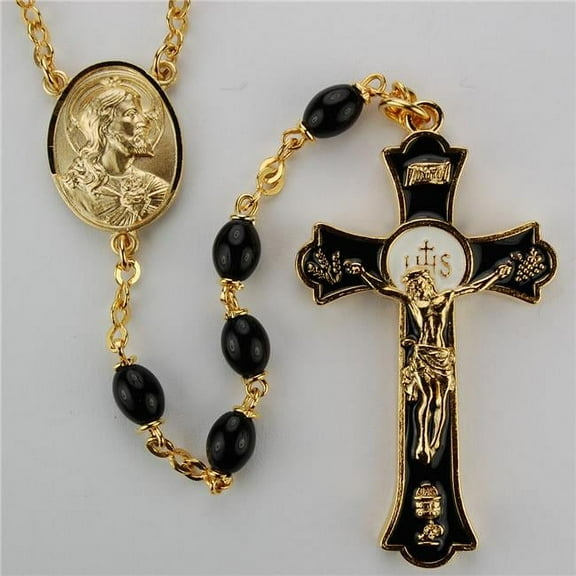 McVan  4 x 6 mm Holy Mass Crucifix Cross Rosary Set - Black