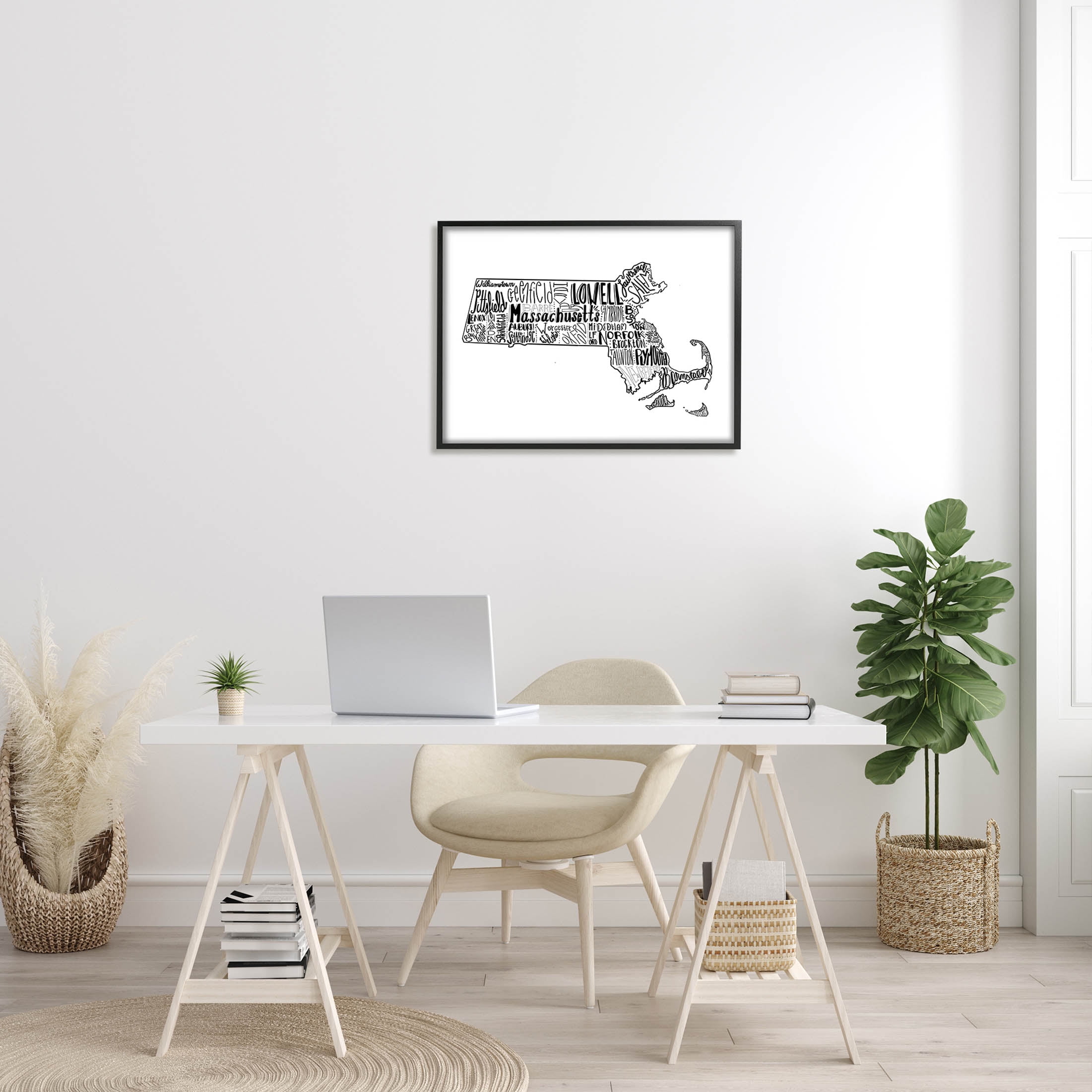 Stupell Industries Massachusetts State Cities Typography Graphic Art Black Framed Art Print Wall Art, Design by The Saturday Evening Post