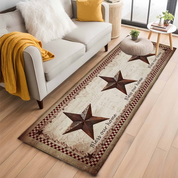 Runner Rug 2'x6', Texas Star Vintage Washable Non-Slip Hallway Runner Rugs, Bless Our Home Western Stars Country Bedside Rugs Floor Mats Carpet Runners for Kitchen Bathroom Laundry Room