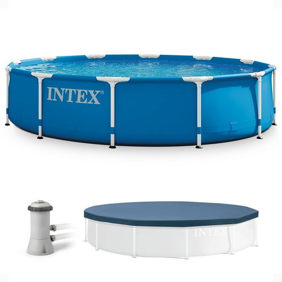 INTEX Metal Frame 12’ x 30” Above Ground Swimming Pool with Filter Pump