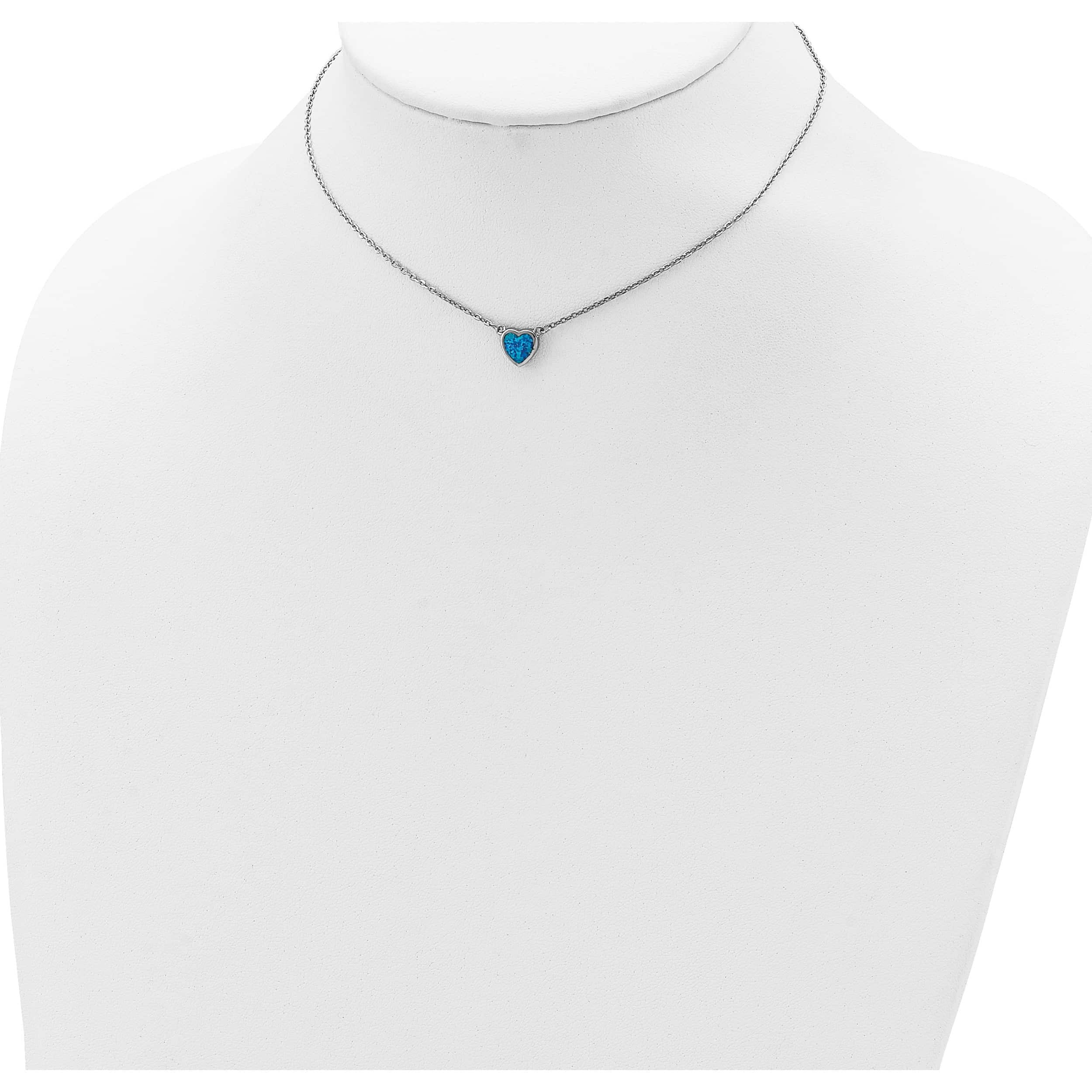 Sterling Silver Rhodium-plated Created Opal Heart with 4in Extender Choker Necklace