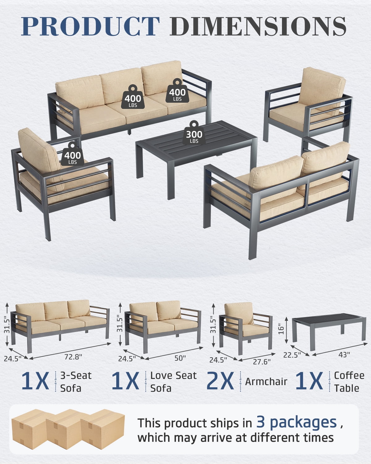 AECOJOY Patio Furniture Set Clearance, 4 Pieces Sectional Outdoor Sofa Chairs, All Weather PE Garden Wicker Rattan Patio Seating Sofas with Cushion, 5 Pillows(Beige)
