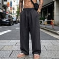 thumbnail image 2 of SAWOBUUN Men's Cotton Linen Pants Breathable Wide Leg Trousers Elastic Drawstring Waist Loose Fit Casual Summer Beach Pants, 2 of 9