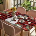 thumbnail image 3 of Christmas Plaid Table Cloths for 5 Foot Rectangle Tables, Red Snowman Xmas Tree Snowflake Buffalo Patio Waterproof Elastic Fitted Tablecloths, Washable Rectangular Table Cover for Camping, 3 of 8