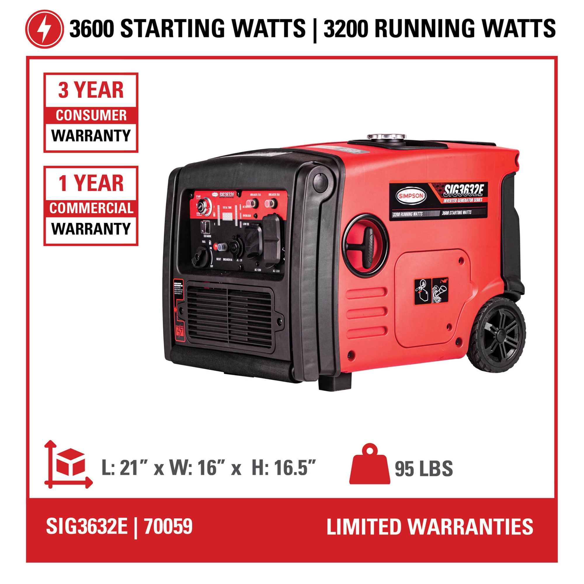 SIMPSON Portable 3,200 Watt Gas Inverter Generator & Portable Power Station