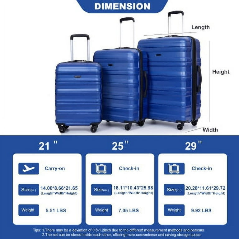 3 Piece Luggage Sets, Expandable Hardside Suitcases 25in