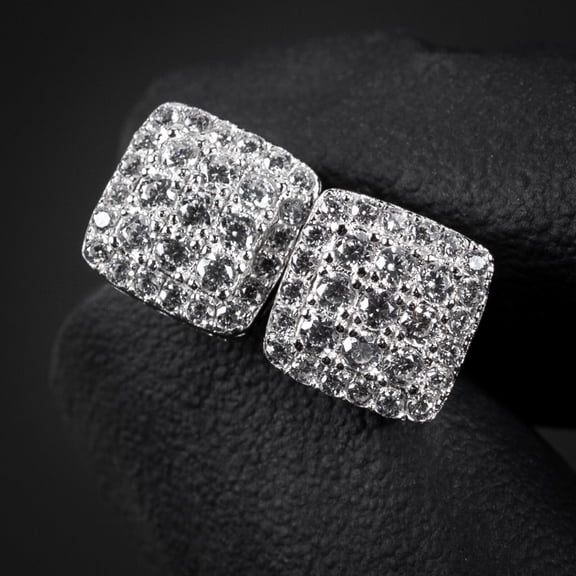 2Ct Round cut lab Created Diamond Mens Stud Earrings 14K White gold Plated