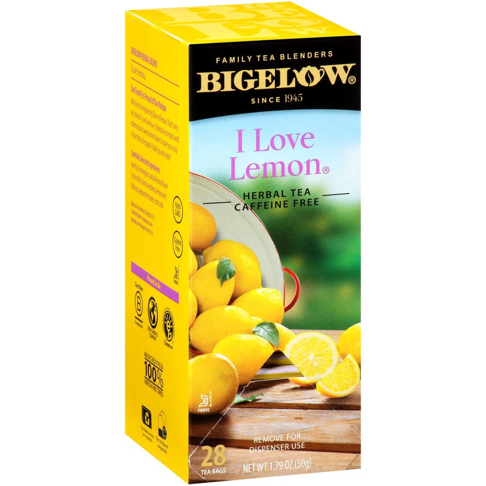 Bigelow I Love Lemon Herbal Tea Bags 28-Count Box, 3 Pack Lemon-Flavored Herbal Tea Bags, Hibiscus