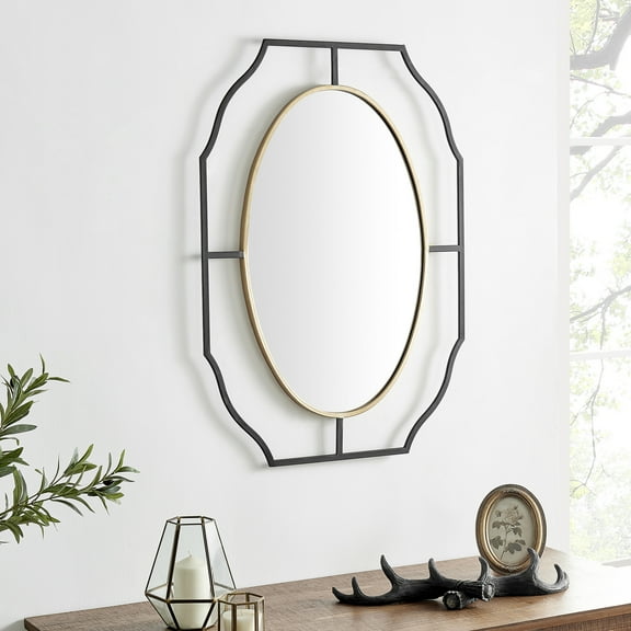 FirsTime & Co. Black And Gold Ramona Wall Mirror, Modern, Oval, 23.5 x 0.75 x 33.75 in