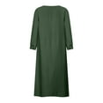thumbnail image 6 of Fesfesfes Women Linen Robe Round Neck Loose Long Sleeve Dress Solid Color Mid-Calf Long Dress, 6 of 9