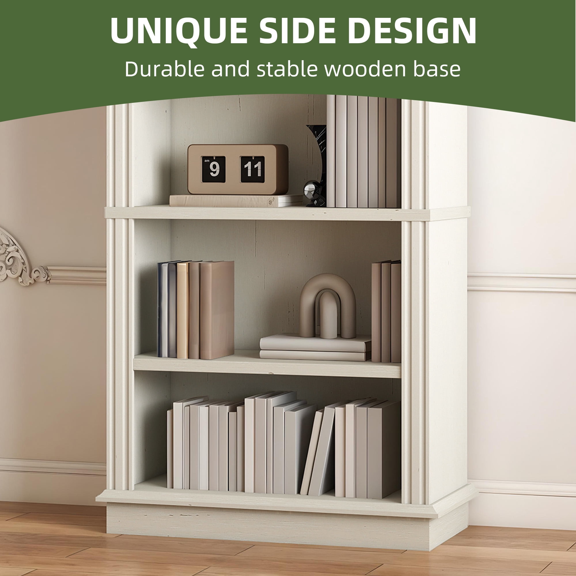 Uforic 5-Tier Bookcase, Vintage Arched Tall Bookshelf with Adjustable Shelves, White Open Display Rack, 23.6"