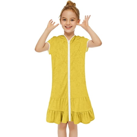 

Girls Dresses Summer Little Swim Cover Up Kids Swimsuit Coverup Zip Up Beach Bathing Suit Hooded Bathrobe Absorbent Terrys Beach Sun Dress