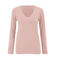 thumbnail image 4 of Bovemsi Women's V Neck Sweater Long Sleeved Solid Color Pullover with A Base Shirt Spring and Autumn Loose Sweater Top, Pink Summer Women's Long Sleeve T-Shirts, XL, 4 of 9