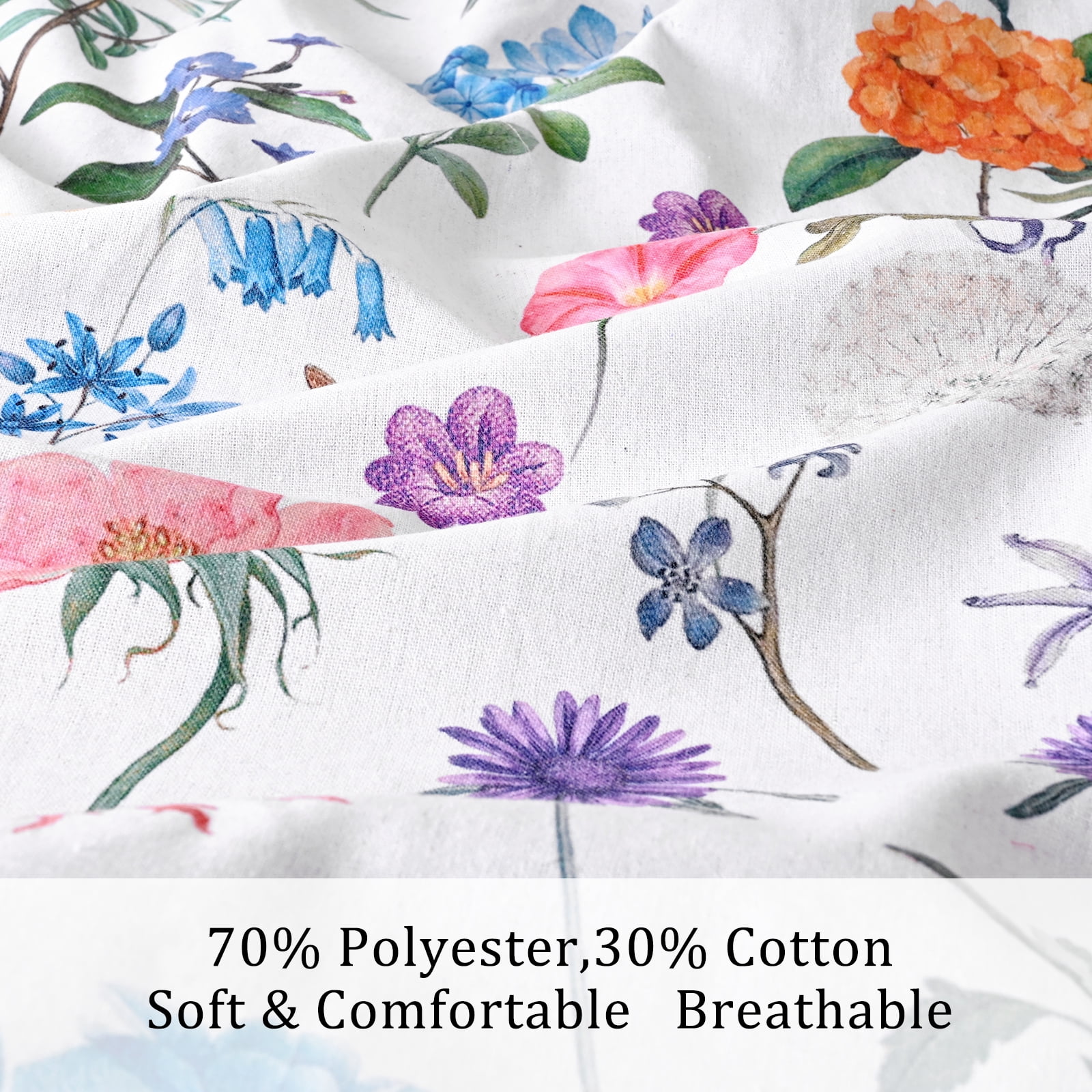 Invoibler Farmhouse Floral Semi Sheer Light Filtering Curtains, Cotton Blend Window Drapes for Living Room Bedroom, 52" W x 84" L, Set of 2