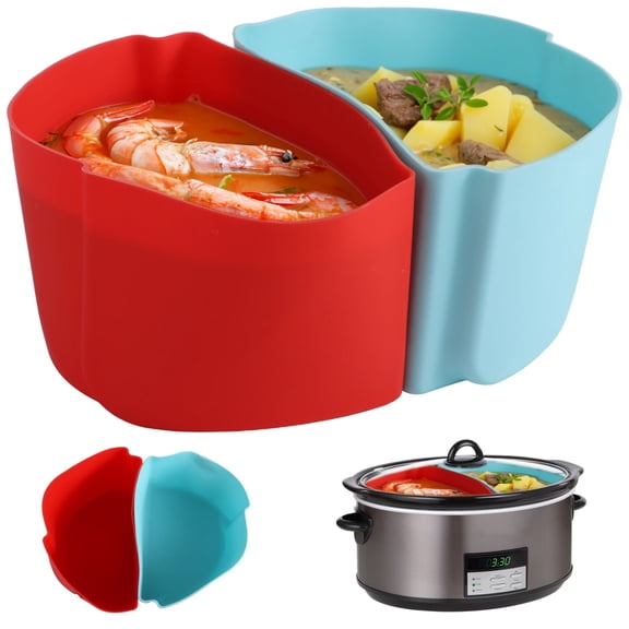 2-in-1 Silicone Slow Cooker Liners, Reusable Divider Insert for 6-7QT, Oval Shape, Dishwasher Safe Slow Cooker Liner for Two Meal Cooking