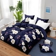 thumbnail image 3 of 9 Pieces Bedspread Bedding Set with Matching Curtains,Queen Size, Navy Blue and White Flower,Coverlet Quilted Bed Throw,Bedcover,Machine Washable,Gift for Wedding and Fastival, 3 of 7