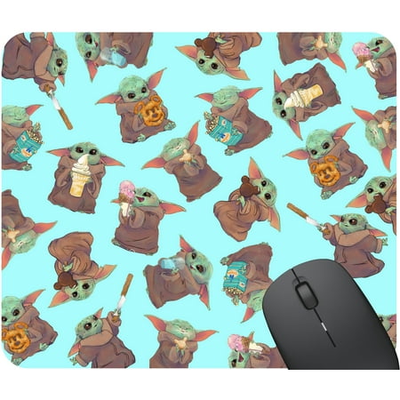 Baby Yoda Snacking on Disneyland Treats - Star Wars Mandalorian Mouse Pad - 10" X 8.5"