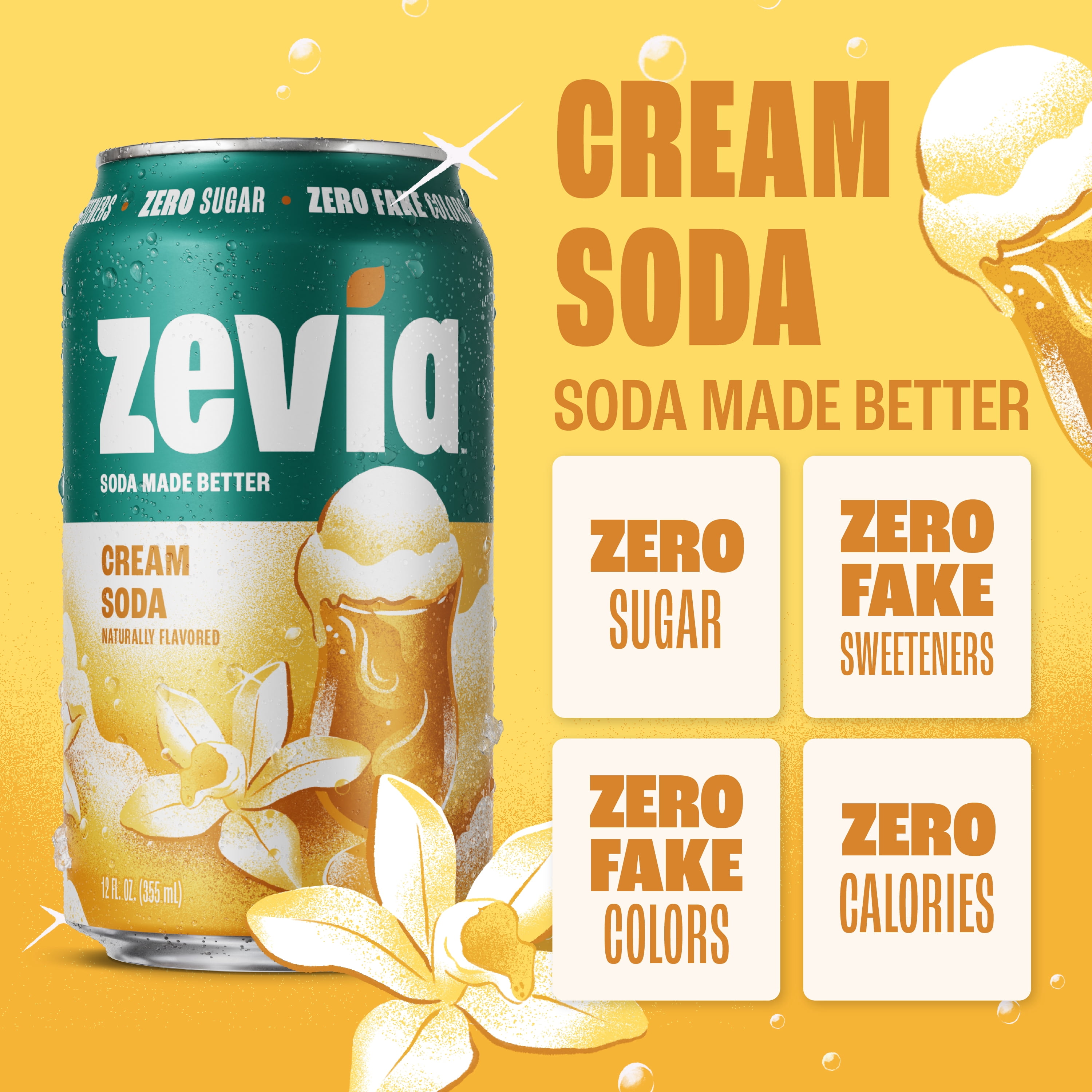 Zevia Zero Calorie Cream Soda, Diet, Sugar-Free, 12 Fl Oz (Pack of