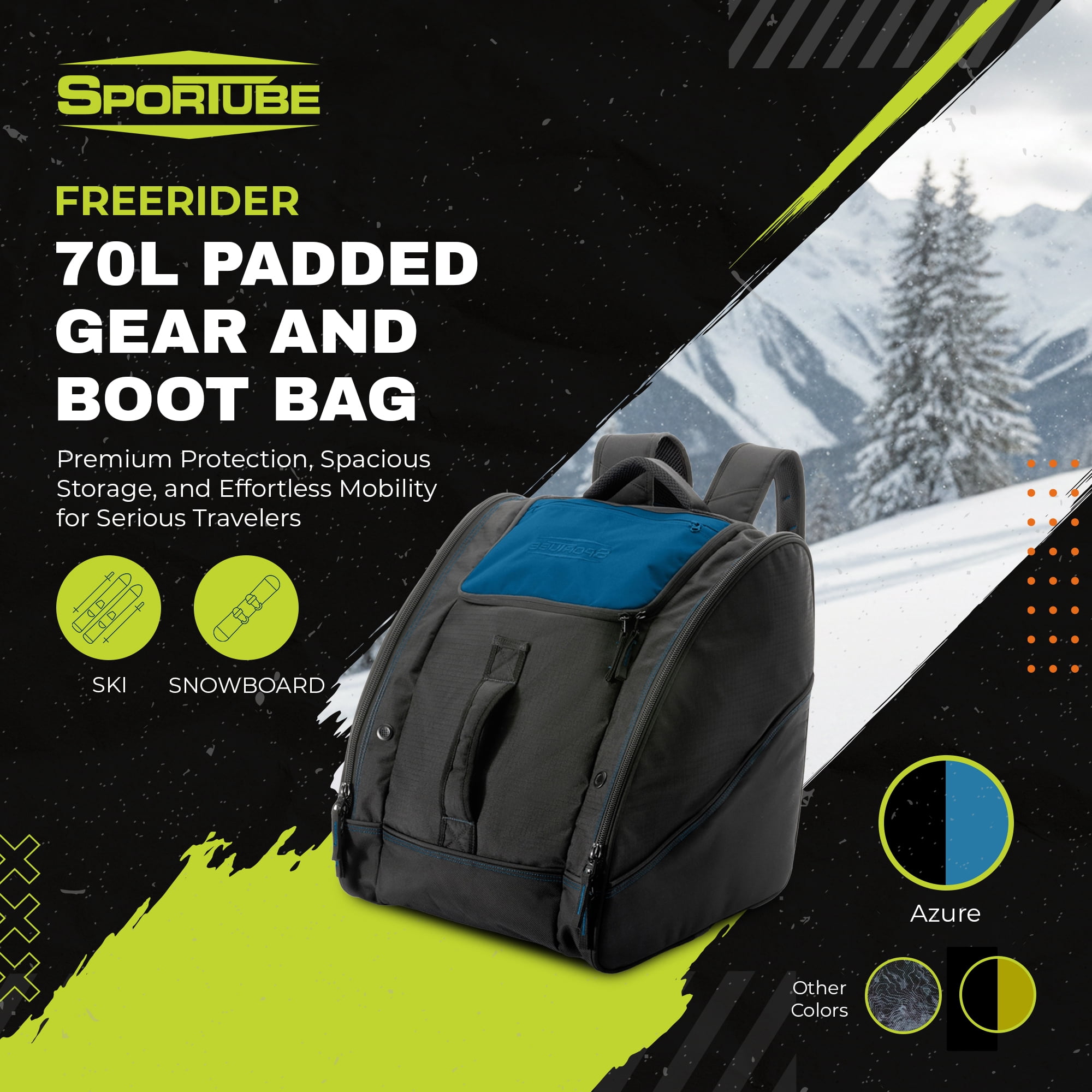 Sportube Freerider Padded Gear and Boot Bag with Extra-Large Central Compartment, Azure