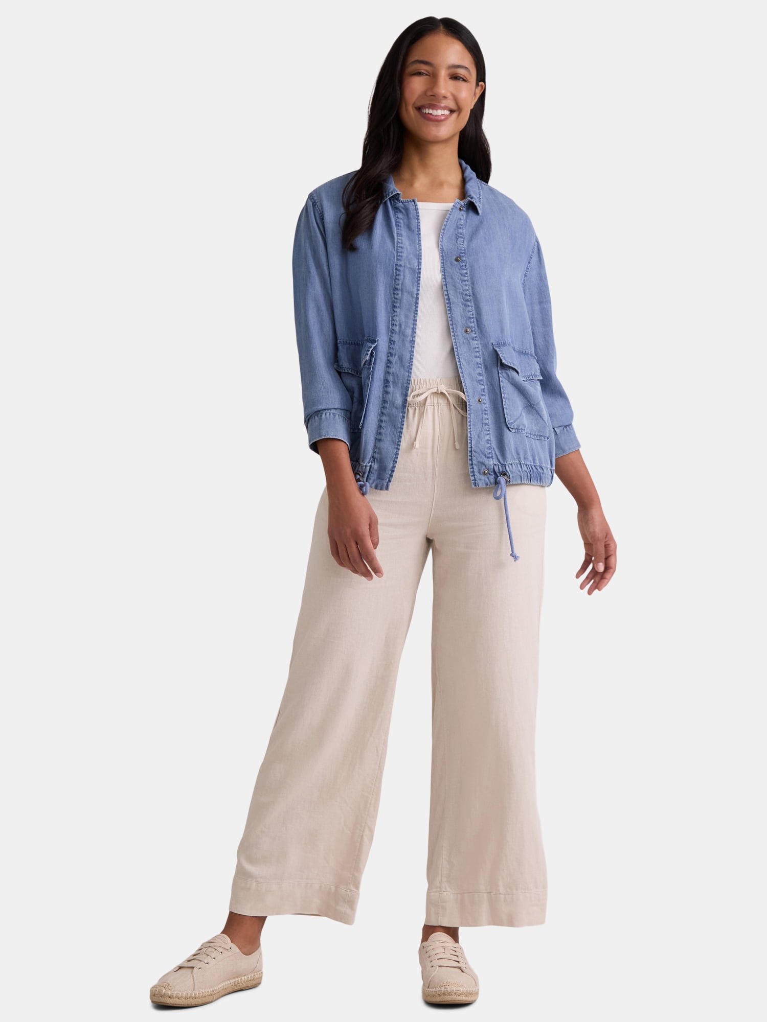 Time and Tru Women's Chambray Utility Jacket, Sizes XS-XXXL