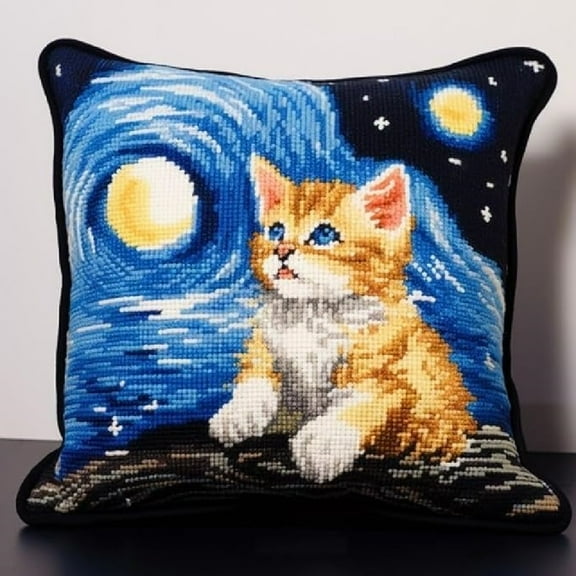 Latch Hook Pillow Kits Needlework Hook Latch Kit 17x17inch - Animal Cat