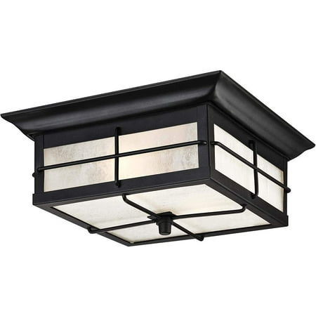 

MANXING Lighting Orwell Square 2 Light Textured Black Outdoor Flush Mount Fixture on Steel with Frosted Seeded Glass