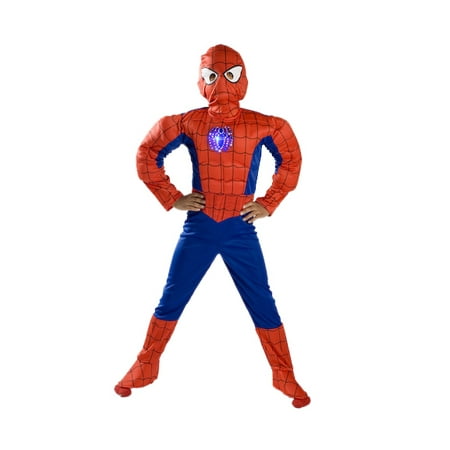 Spiderman Costume Boys Kids Light up Spider Size S M Free MASK 4 5 6 7 8 9 (4-6)
