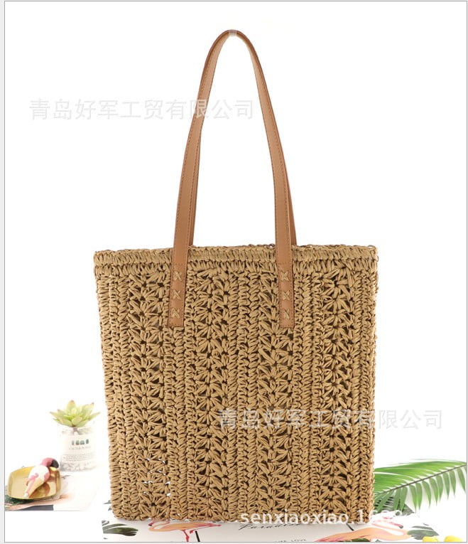 lined straw tote bag
