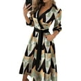 thumbnail image 2 of Franhais Women Tie-up Mid-rise Dress, Adults Solid Color/Print Long Sleeve V-neck One-piece, 2 of 9
