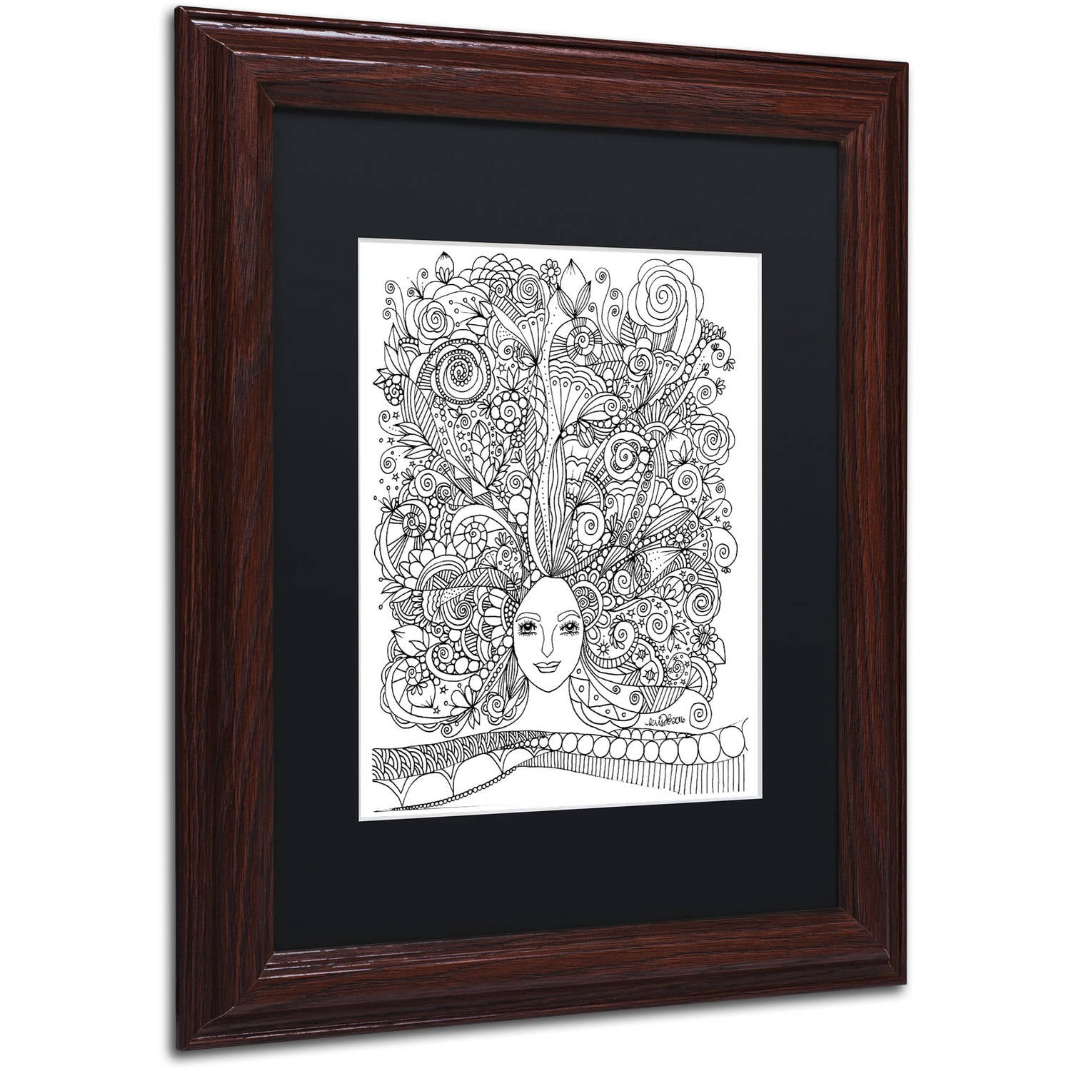 Trademark Fine Art "Flower Girls 18" Canvas Art by KCDoodleArt Black Matte, Wood Frame