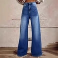 thumbnail image 2 of ManxiVoo Stovepipe Flare Jeans for Women Stretchy Denim Pants with Pockets Relaxed Wide Leg and High Waisted Fit L Size Dark Blue, 2 of 5