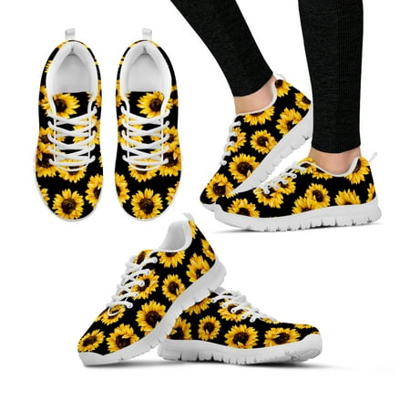

Popular Sunflower Flower Print Black Platform Sneakers Comfortable Breathable Summer Sneakers Basketball Shoes