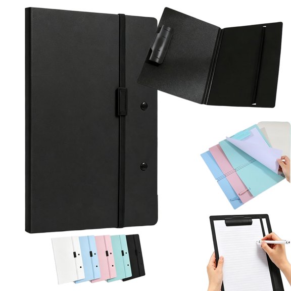 A4/A5 Foldable Clipboard Portfolio, Portable Writing Board,A5 Foldable Clipboard Portfolio with Strong Clip, Pen Holder & Elastic Strap, Ideal for Office, Meetings, Travel and Notes