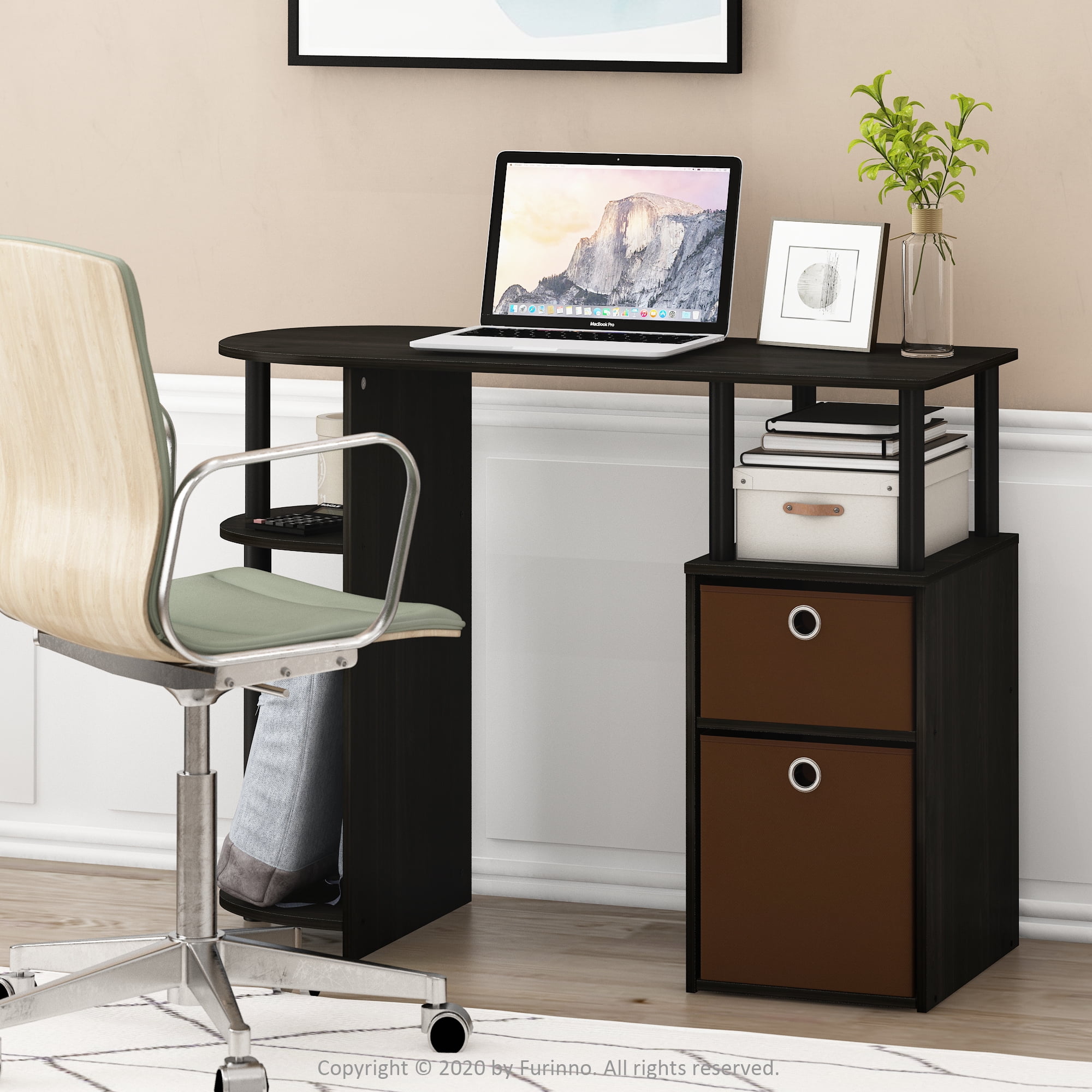 Furinno JAYA Simplistic Computer Study Desk with Bin Drawers, Espresso