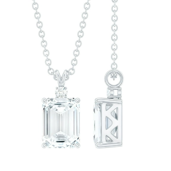 Rosec Jewels Emerald Cut Moissanite Solitaire Pendant for Women (6X8 mm, D-VS1 Grade), 925 Sterling Silver