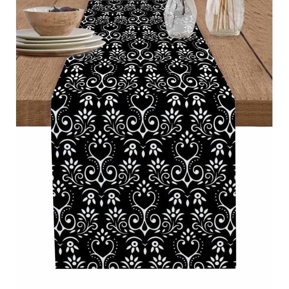 Black Spring Floral Table Runner 60 Inches, Modern Abstract Art Farmhouse Bed Runner Dresser Scarves Tabletop for Indoor Outdoor Parties/Ceremony/Banquet, 13" x 60"