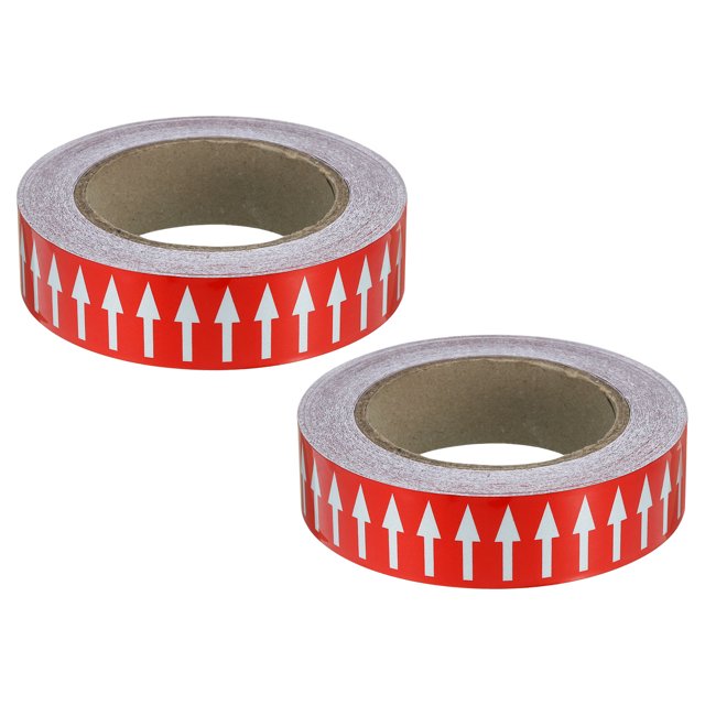 Unique Bargains Directional Flow Arrow Tape 1-3/16'x65', Adhesive Pipe Identification Marking Stickers, White on Red 2 pack