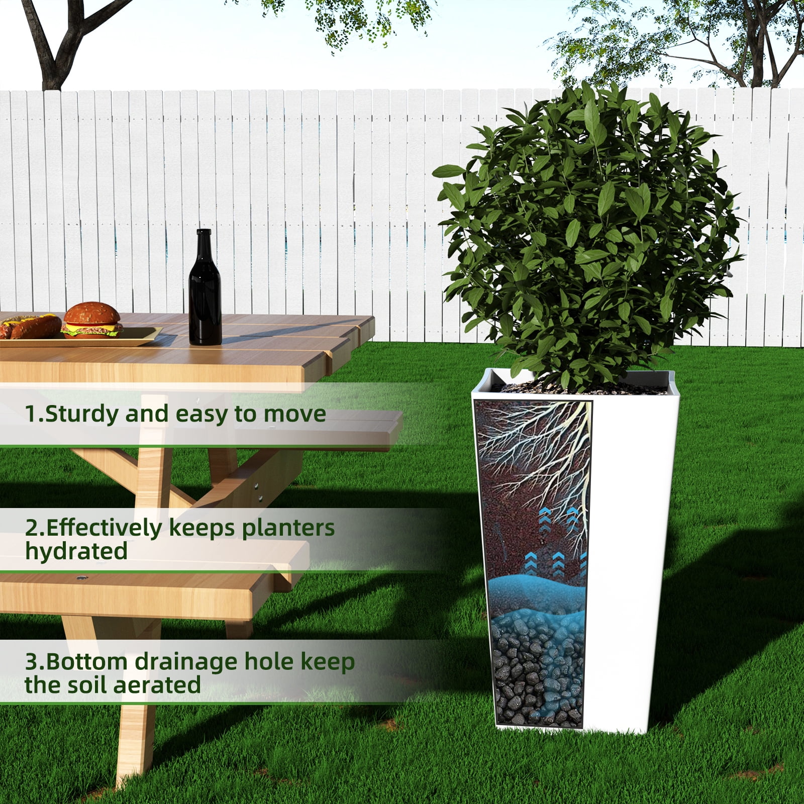QCQHDU Large Planters for Outdoor Plants Flower Pots Set of 2,Tall Planters for Outdoor Plants,21 inch Outdoor Planters for Front Porch Planters（White）