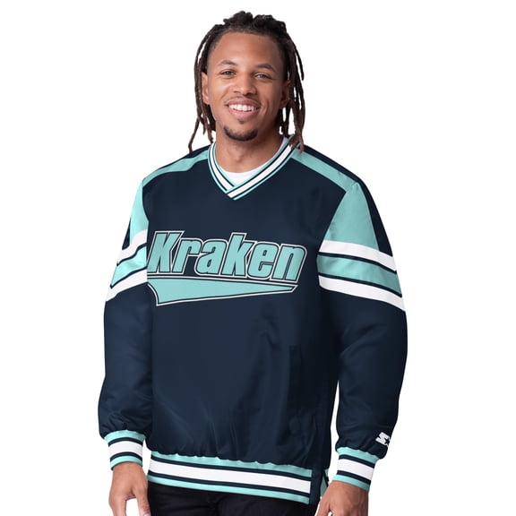 Men's Starter  Navy Seattle Kraken Reliever V-Neck Pullover Jacket