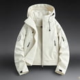 thumbnail image 3 of Warop Womans Hooded Jacket, Drawstring Hood Long Sleeve Solid Coat, Cropped Fit Outdoor Windbreaker for Hiking Trip, 3 of 5