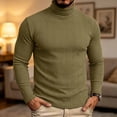 thumbnail image 4 of Mifsaly Mens Turtleneck Sweaters Slim Fit Long Sleeve Ribbed Knit Sweaters Comfortable Stretchy Warm Fall Winter Undershirt Tops Army Green,S, 4 of 8