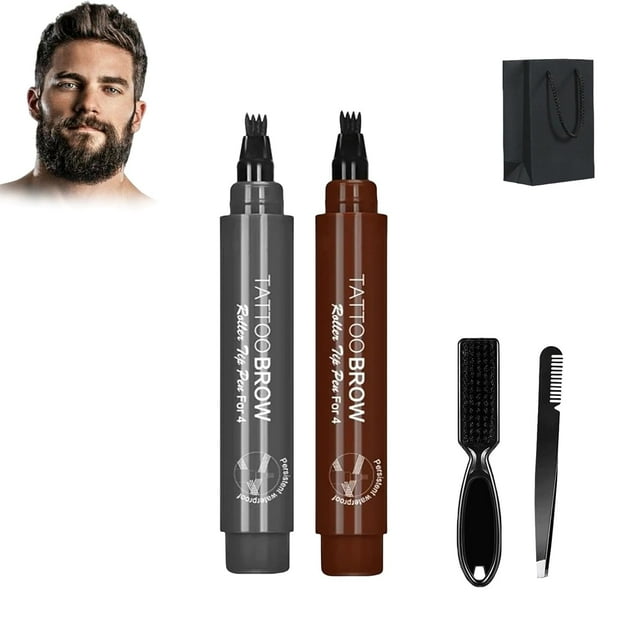 HUGFEGWE Elmyse Stylo de Remplissage de Barbe, Kit de Stylo de Remplissage de Barbe Elmyse Imperméable, Stylo de Remplissage de Barbe, Kit de Stylo de Remplissage de Barbe et de Sourcils Imperméable pour Hommes, Longue Durée avec des Résultats Naturels (2 Pcsd) CJB91-6383