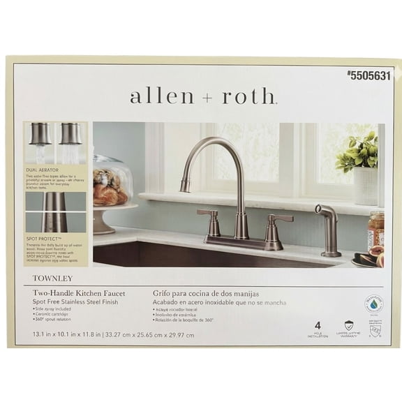 allen   roth Townley Spot Free Stainless Steel Double Handle Deck-mount Kitchen Faucet with Sprayer