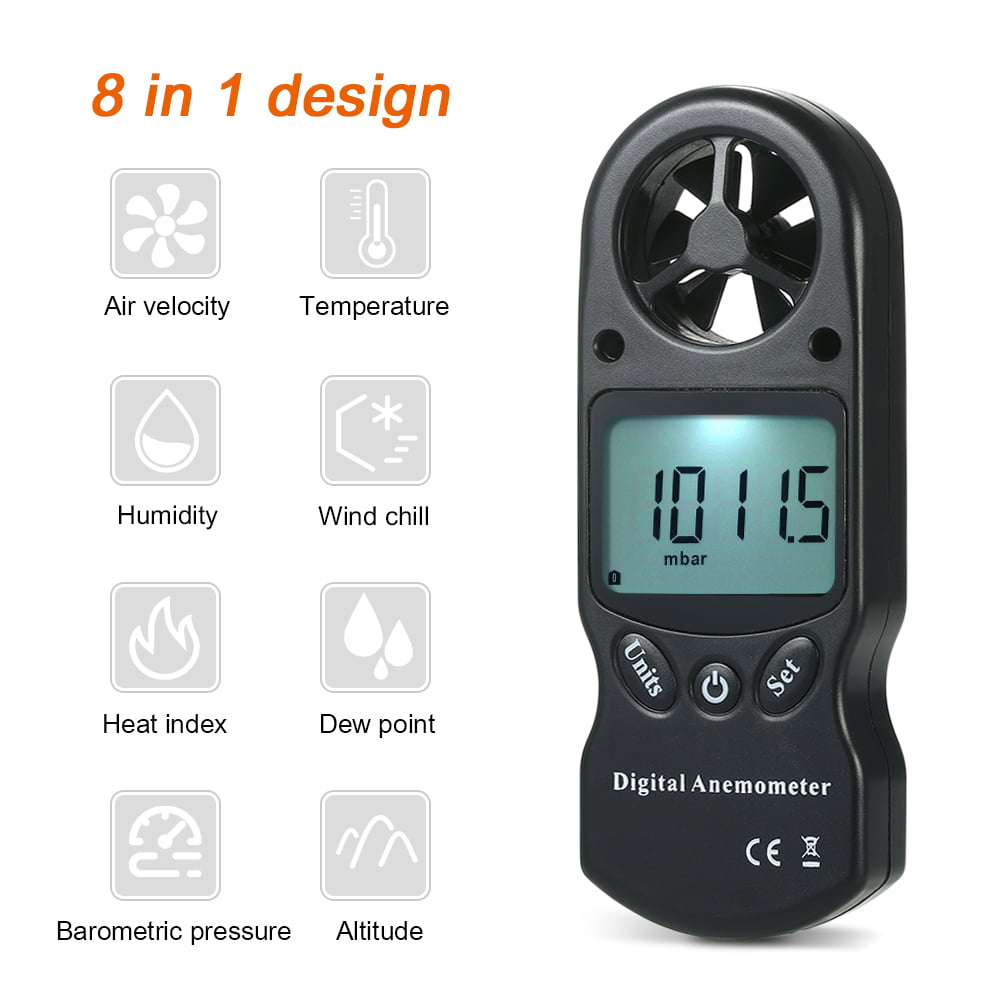 Trissem Eight-in-one Multi-function Anemometer Temperature And Humidity Wind Cold Dew Point Illumination Altitude Atmospheric Pressure Measuring Instrument Digital Anemometer Data Hold Temperature/Win 